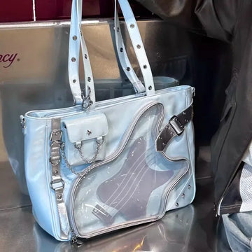 Qfdian All Match Y2k Zipper Pockets Ita Bag Japanese Transparent Vintage Chain Shoulder Underarm Handbags Trendy Women Casual Tote Bags